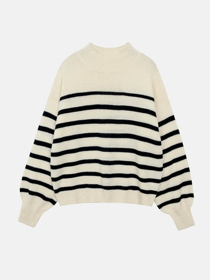 Sweaters- Striped Crew Neck Sweater - Fall Essential- - IndioGear.com