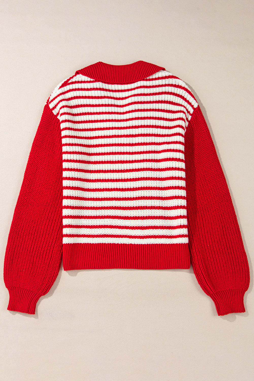 Sweaters- Striped V-Neck Lantern Sleeve Sweater Festive Jumper- - IndioGear Women Clothing