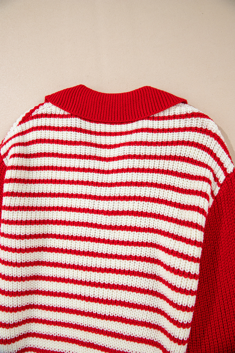 Sweaters- Striped V-Neck Lantern Sleeve Sweater Festive Jumper- - IndioGear Women Clothing