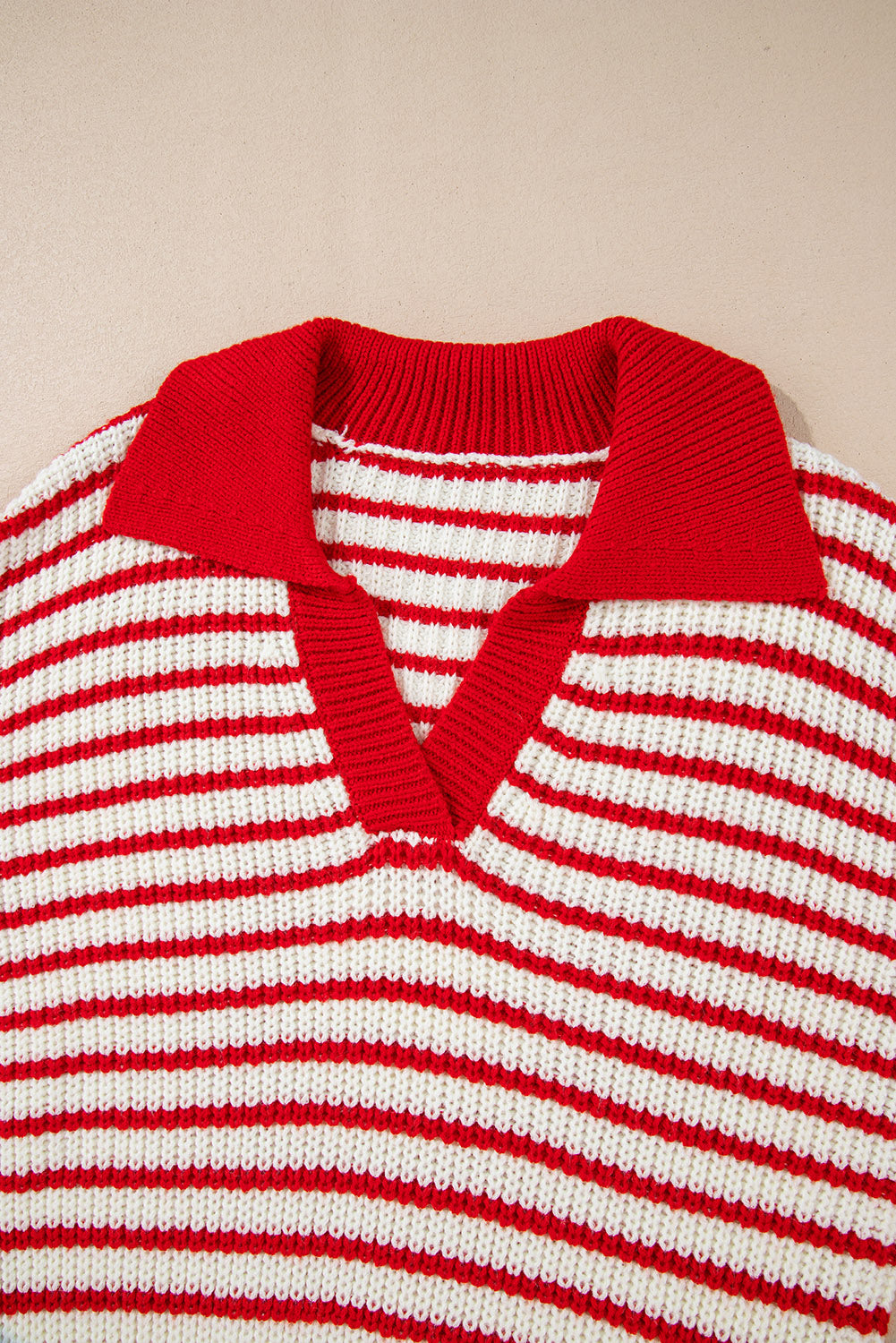 Sweaters- Striped V-Neck Lantern Sleeve Sweater Festive Jumper- - IndioGear Women Clothing