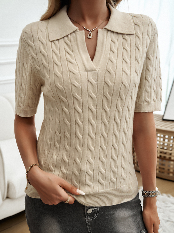 Sweaters Top- Cable Knit Top Sweater Polo for Women- - IndioGear.com