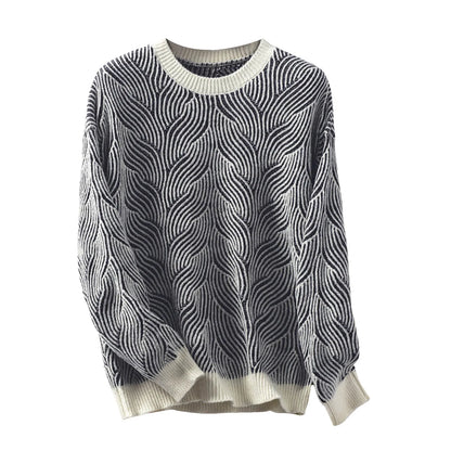 Sweaters- Wave Pattern Cozy Sweater Knit Patterned Jumper- - IndioGear.com