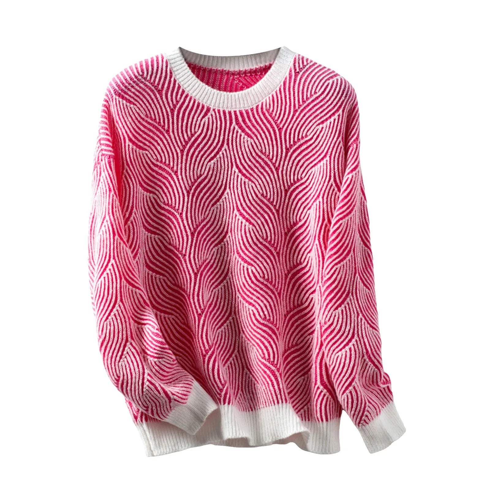 Sweaters- Wave Pattern Cozy Sweater Knit Patterned Jumper- - IndioGear.com