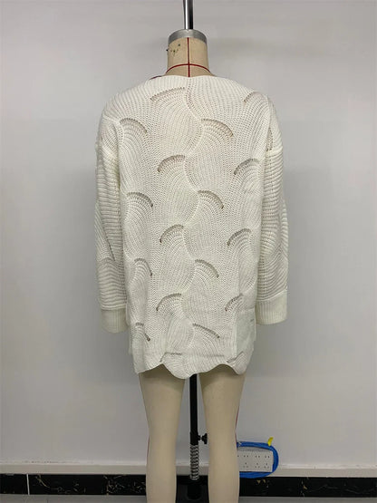 Sweaters- Wavy Knit Women's Cozy Lace V-Neck Sweater- - IndioGear.com