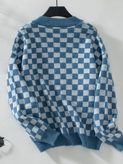 Sweaters- Winter Classic Checkered V-Neck Sweater- - IndioGear.com