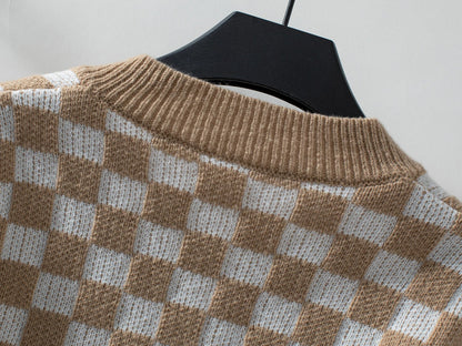 Sweaters- Winter Classic Checkered V-Neck Sweater- - IndioGear.com