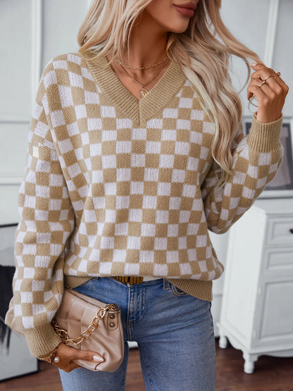 Sweaters- Winter Classic Checkered V-Neck Sweater- - IndioGear.com