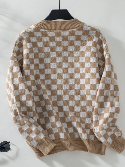 Sweaters- Winter Classic Checkered V-Neck Sweater- - IndioGear.com