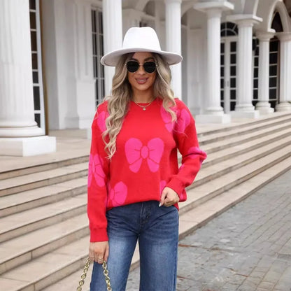 Sweaters- Women Bow Knitted Jumper for Trendy Winter Looks- - IndioGear.com