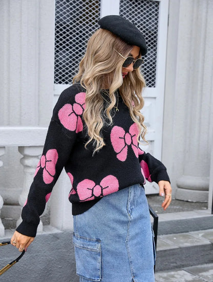 Sweaters- Women Bow Knitted Jumper for Trendy Winter Looks- - IndioGear.com