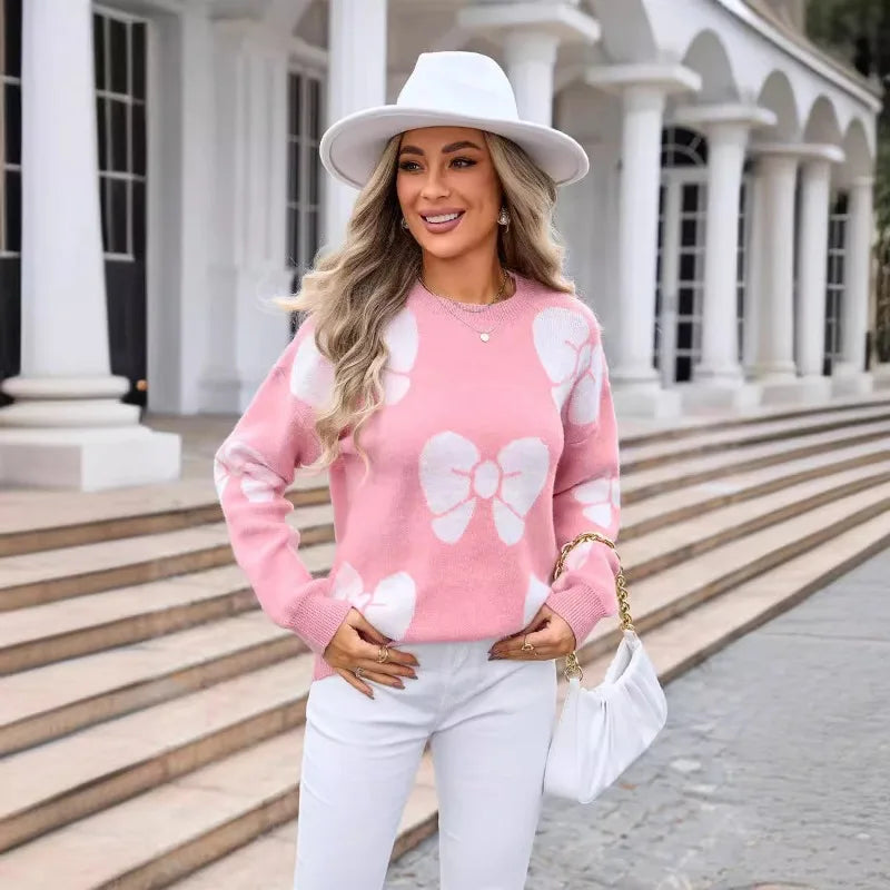 Sweaters- Women Bow Knitted Jumper for Trendy Winter Looks- - IndioGear.com