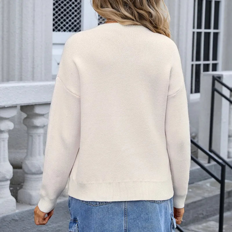 Sweaters- Women Bow Knitting Crewneck Sweater- - IndioGear.com