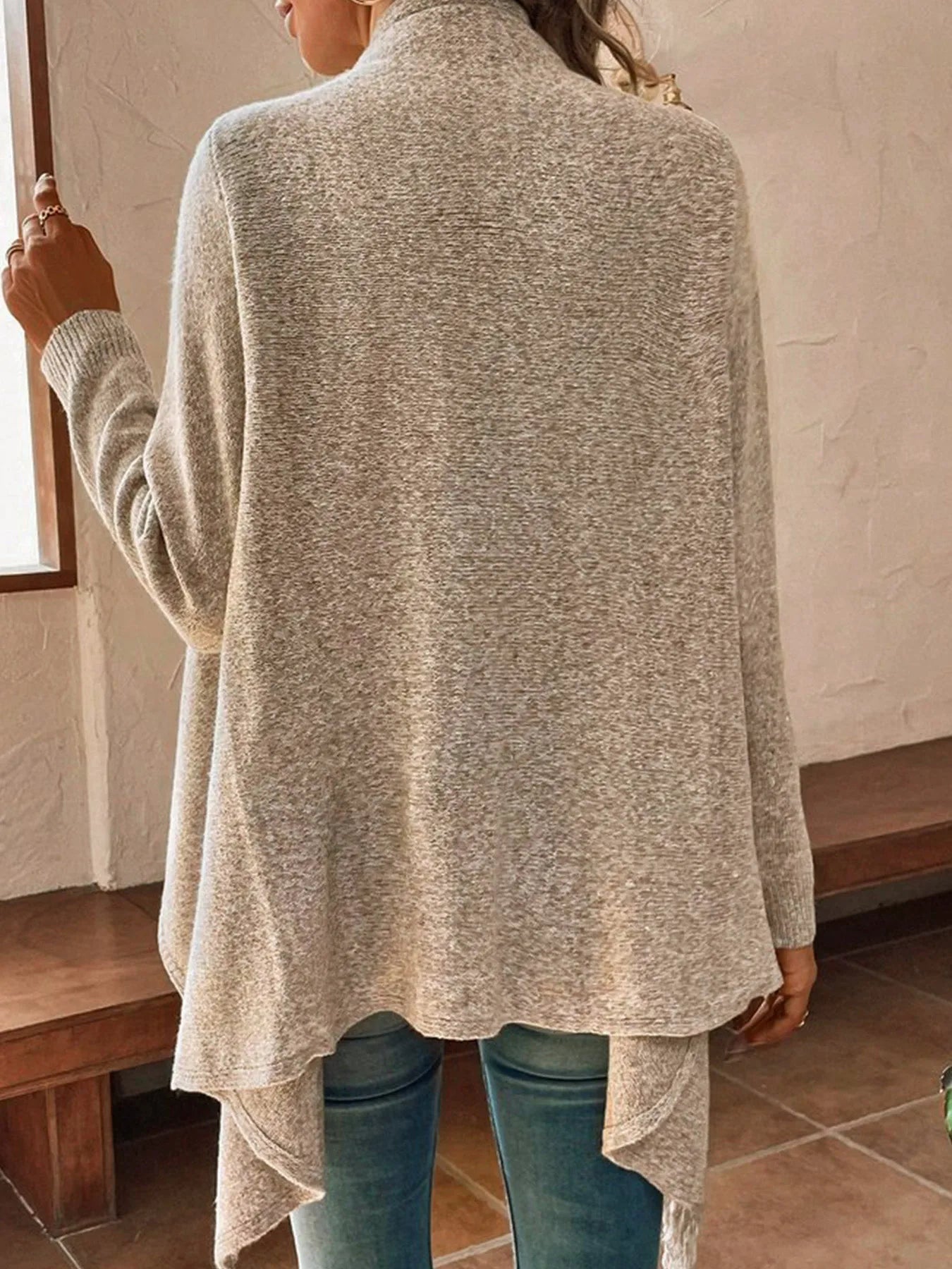 Sweaters- Women Elegant Draped Asymmetrical Fringe Sweater- - IndioGear.com