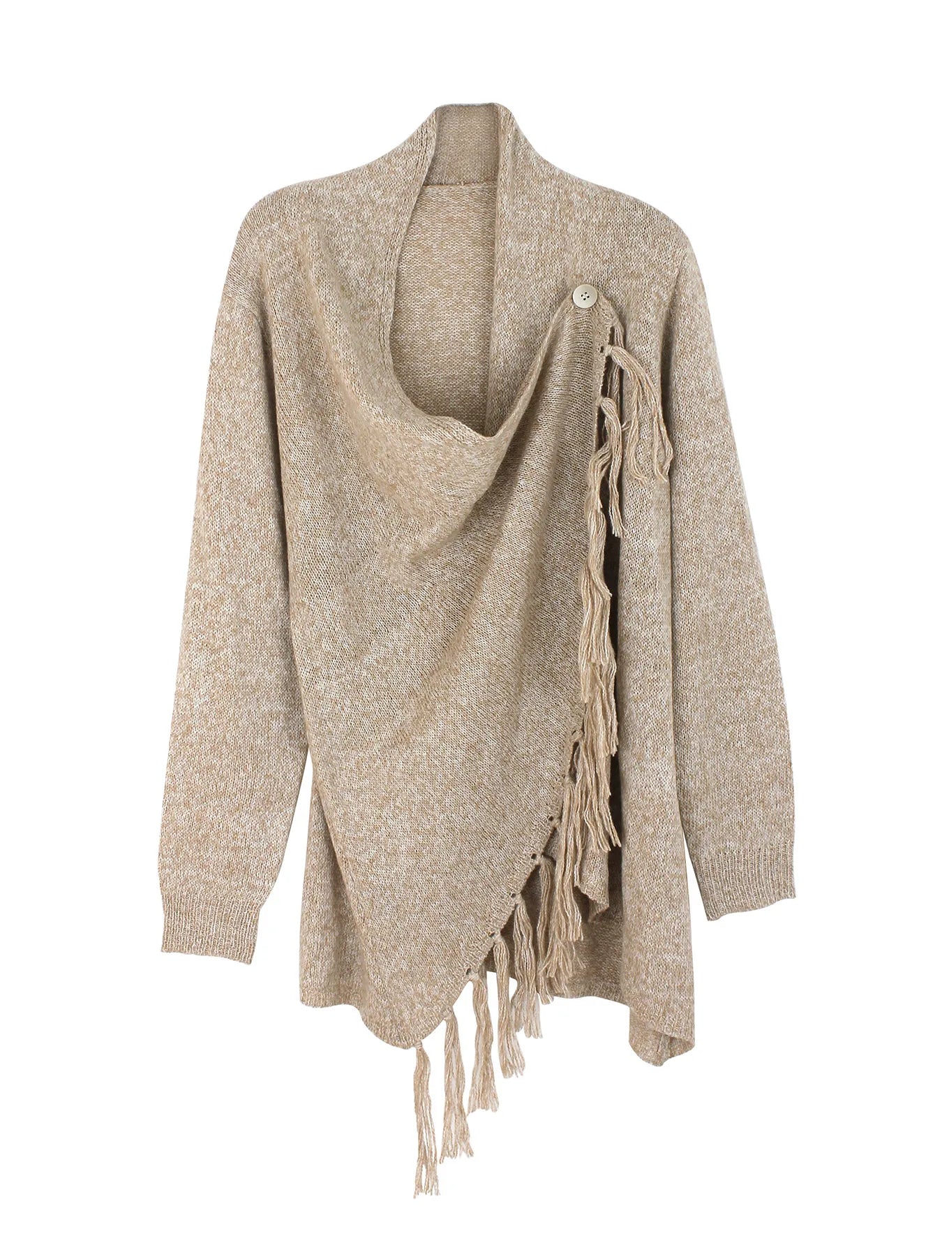 Sweaters- Women Elegant Draped Asymmetrical Fringe Sweater- - IndioGear.com