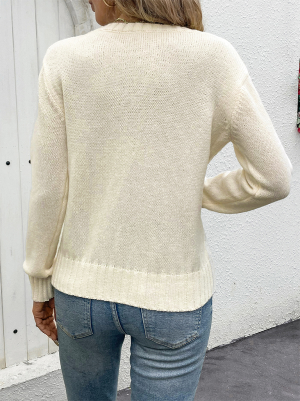 Sweaters- Women Elegant Openwork Knit Sweater- - IndioGear.com