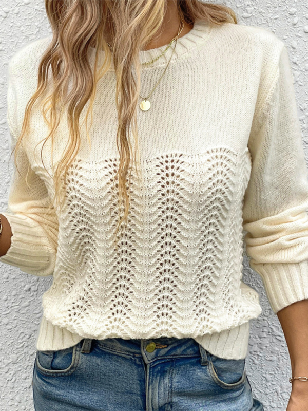 Sweaters- Women Elegant Openwork Knit Sweater- - IndioGear.com