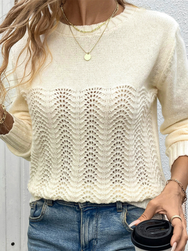 Sweaters- Women Elegant Openwork Knit Sweater- - IndioGear.com