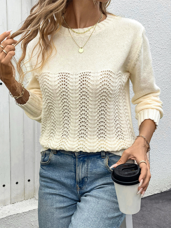 Sweaters- Women Elegant Openwork Knit Sweater- - IndioGear.com