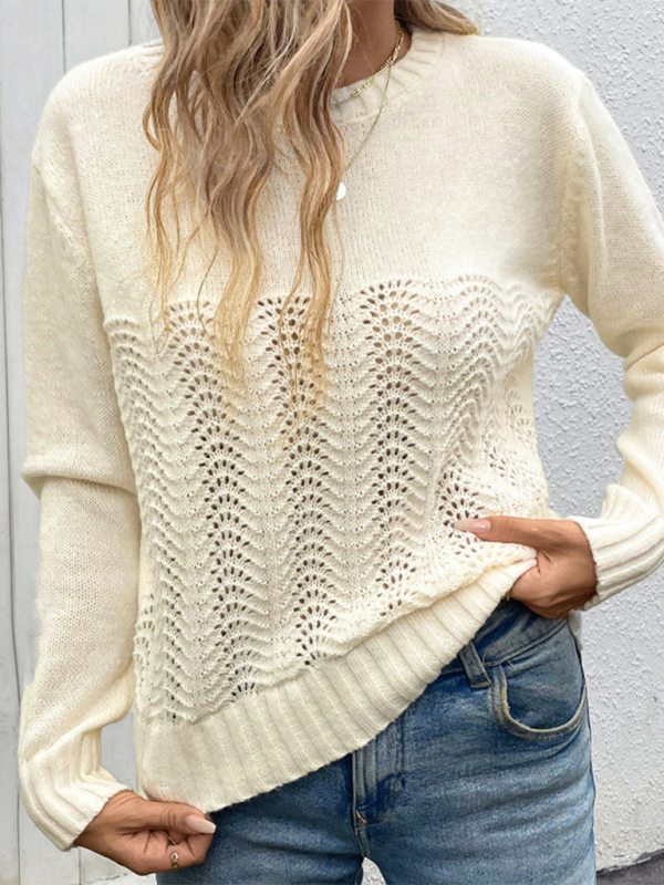 Sweaters- Women Elegant Openwork Knit Sweater- - IndioGear.com