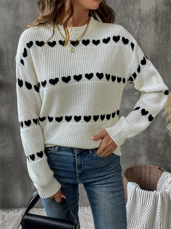 Sweaters- Women Fall in Love Sweater Heart-Themed Knitwear- - IndioGear.com