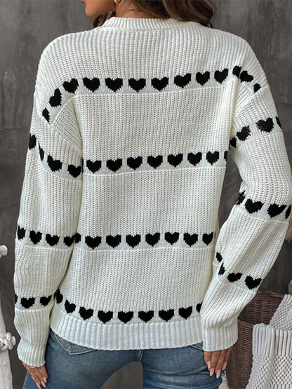 Sweaters- Women Fall in Love Sweater Heart-Themed Knitwear- - IndioGear.com