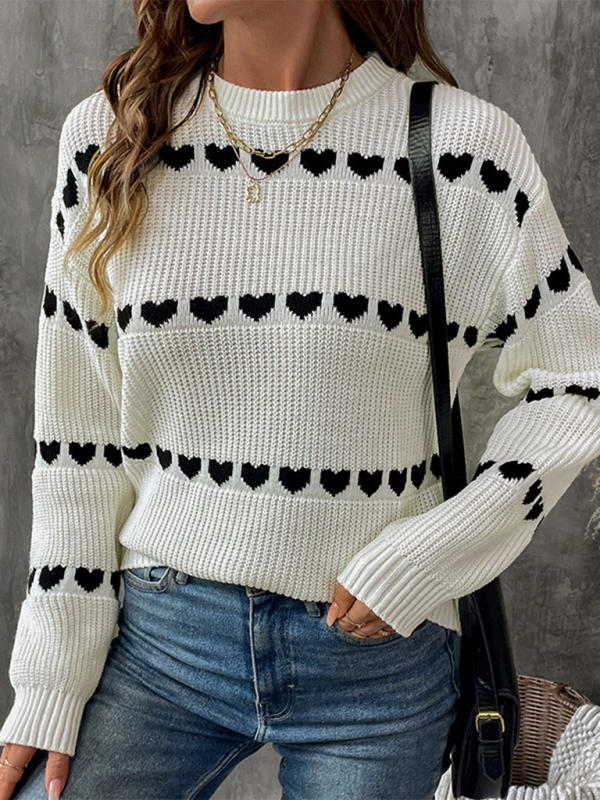 Sweaters- Women Fall in Love Sweater Heart-Themed Knitwear- - IndioGear.com