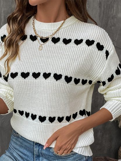 Sweaters- Women Fall in Love Sweater Heart-Themed Knitwear- - IndioGear.com