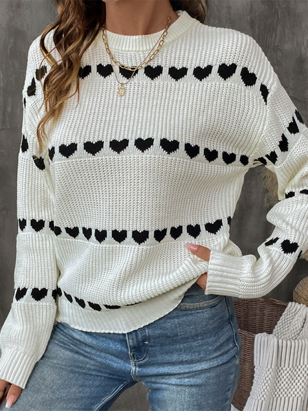 Sweaters- Women Fall in Love Sweater Heart-Themed Knitwear- - IndioGear.com