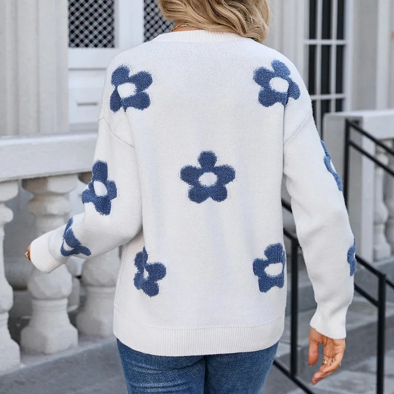 Sweaters- Women Floral Appliqué Sweater - Your Go-To Autumn Essential- - IndioGear.com