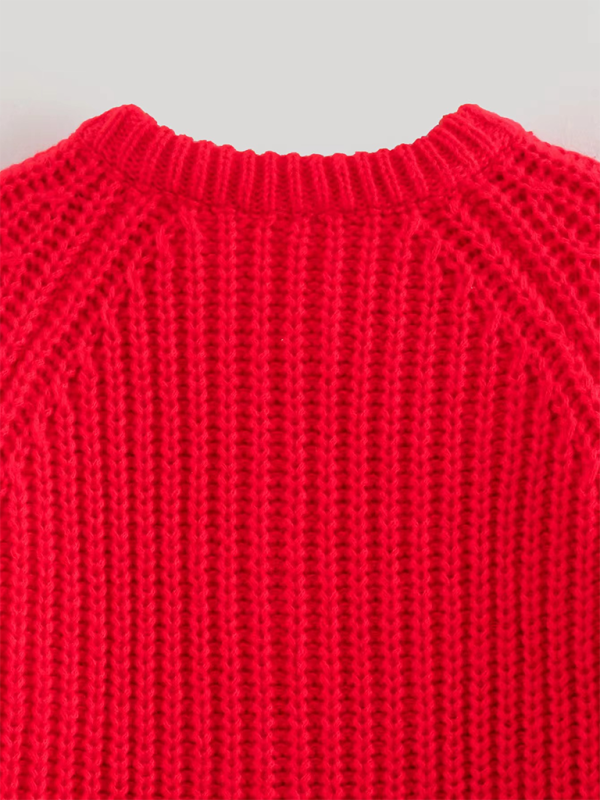 Sweaters- Women Red Ribbed Cardigan for Layering- - IndioGear.com