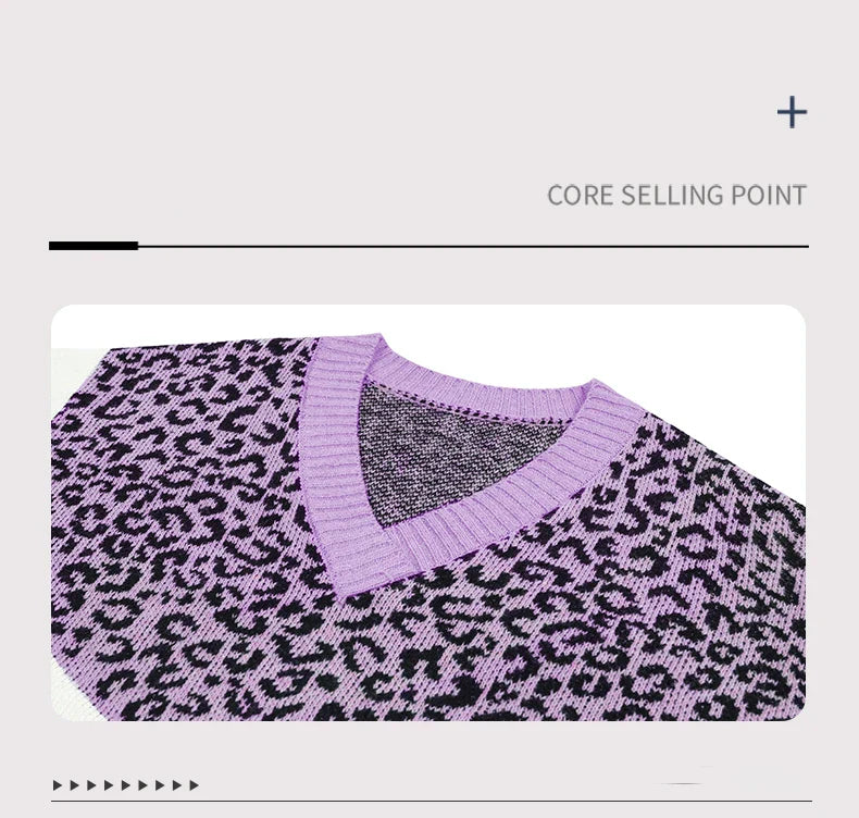 Sweaters- Women Trendy Color Block Leopard Knit Sweater- - IndioGear.com