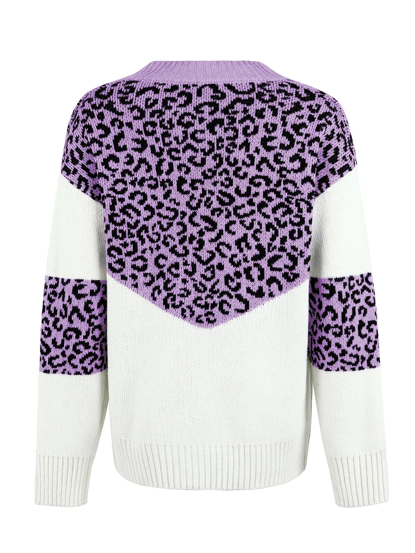 Sweaters- Women Trendy Color Block Leopard Knit Sweater- - IndioGear.com