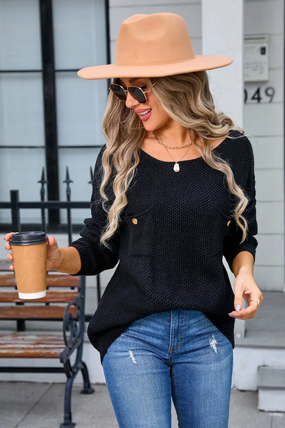 Sweaters- Women’s Casual Solid Crewneck Sweater - Ideal for Layering- Black- IndioGear.com