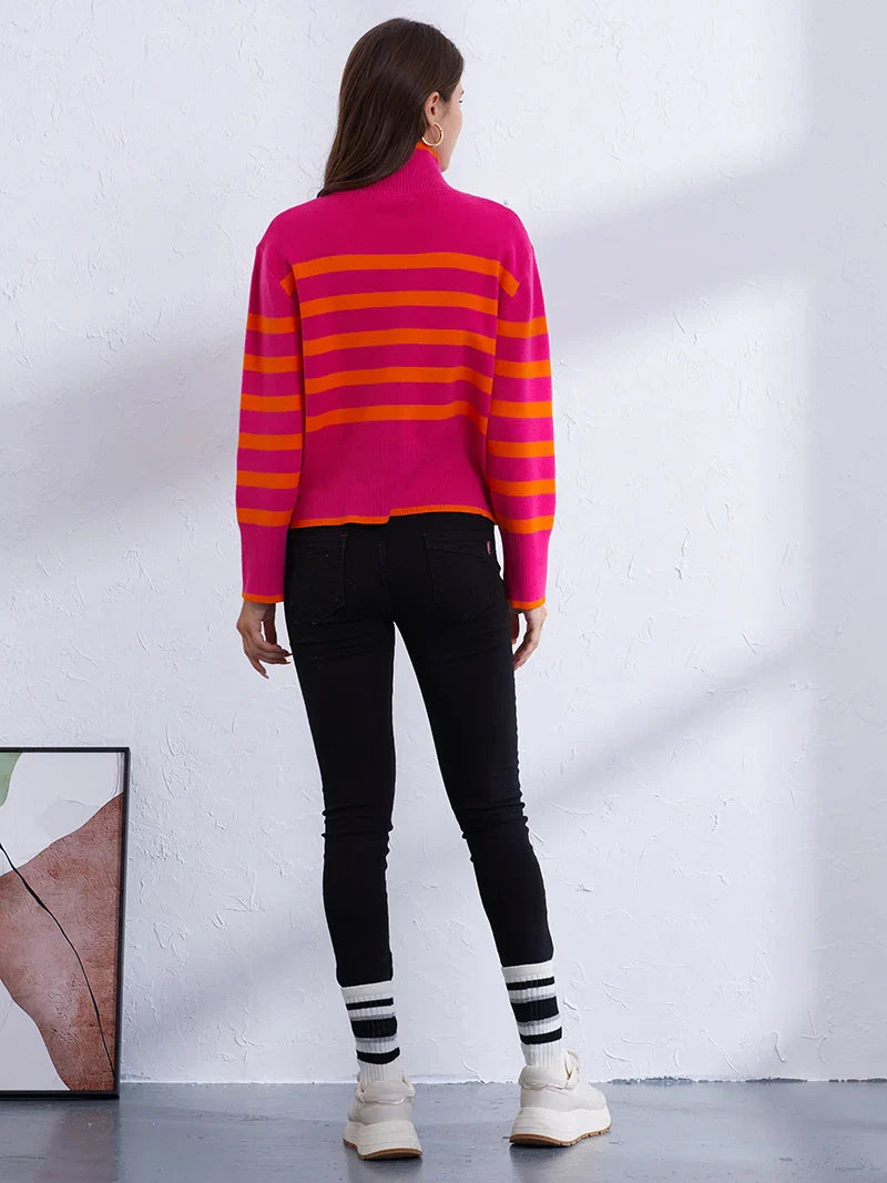 Sweaters- Women's Casual Striped Turtleneck Sweater- - IndioGear.com