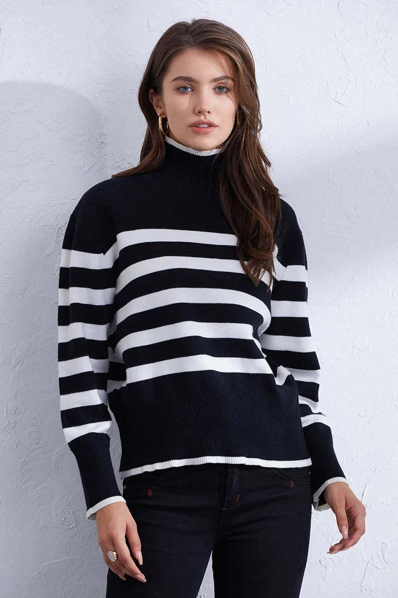 Sweaters- Women's Casual Striped Turtleneck Sweater- - IndioGear.com