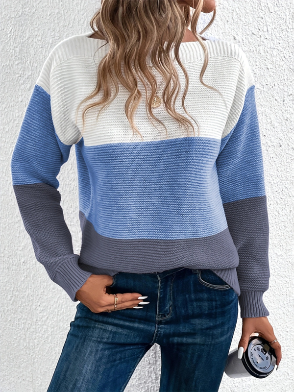 Sweaters- Women’s Cozy Loose-Fit Color-Block Sweater for Autumn Layering- - IndioGear.com