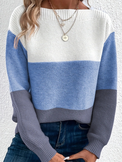 Sweaters- Women’s Cozy Loose-Fit Color-Block Sweater for Autumn Layering- - IndioGear.com