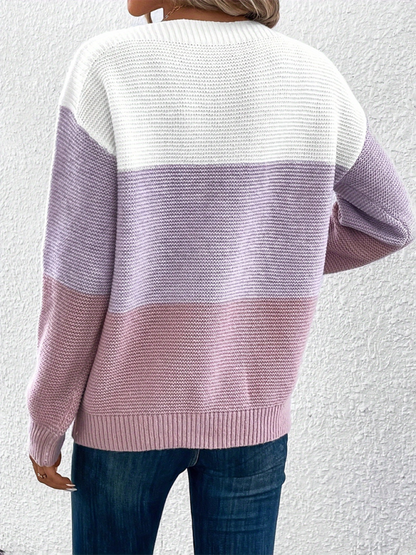 Sweaters- Women’s Cozy Loose-Fit Color-Block Sweater for Autumn Layering- - IndioGear.com