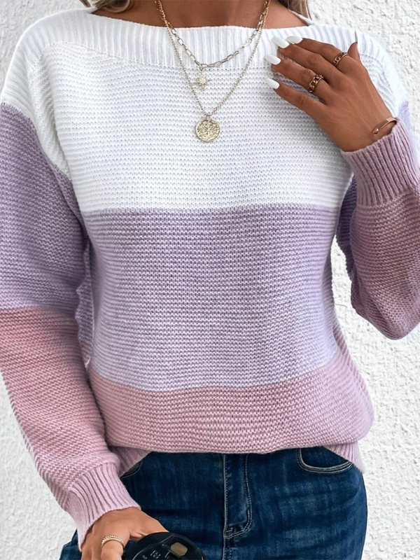 Sweaters- Women’s Cozy Loose-Fit Color-Block Sweater for Autumn Layering- - IndioGear.com