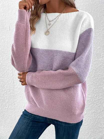 Sweaters- Women’s Cozy Loose-Fit Color-Block Sweater for Autumn Layering- - IndioGear.com