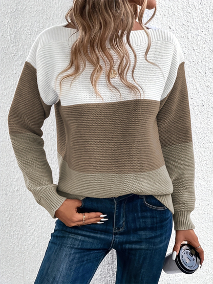 Sweaters- Women’s Cozy Loose-Fit Color-Block Sweater for Autumn Layering- - IndioGear.com