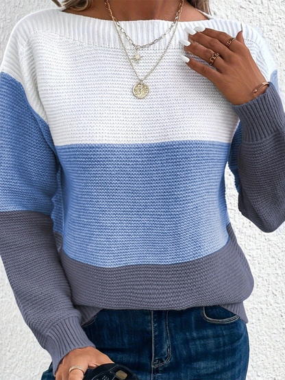 Sweaters- Women’s Cozy Loose-Fit Color-Block Sweater for Autumn Layering- - IndioGear.com