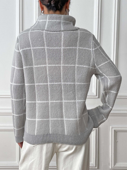 Sweaters- Women’s Cozy Plaid Turtleneck Jumper Sweater for Winter Layering- - IndioGear.com