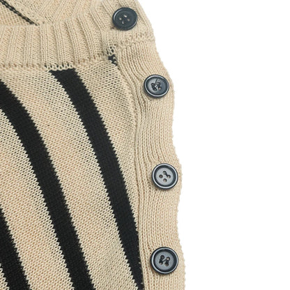 Sweaters- Women's Oversized Sweater with Side Buttons in Stripes- - IndioGear.com