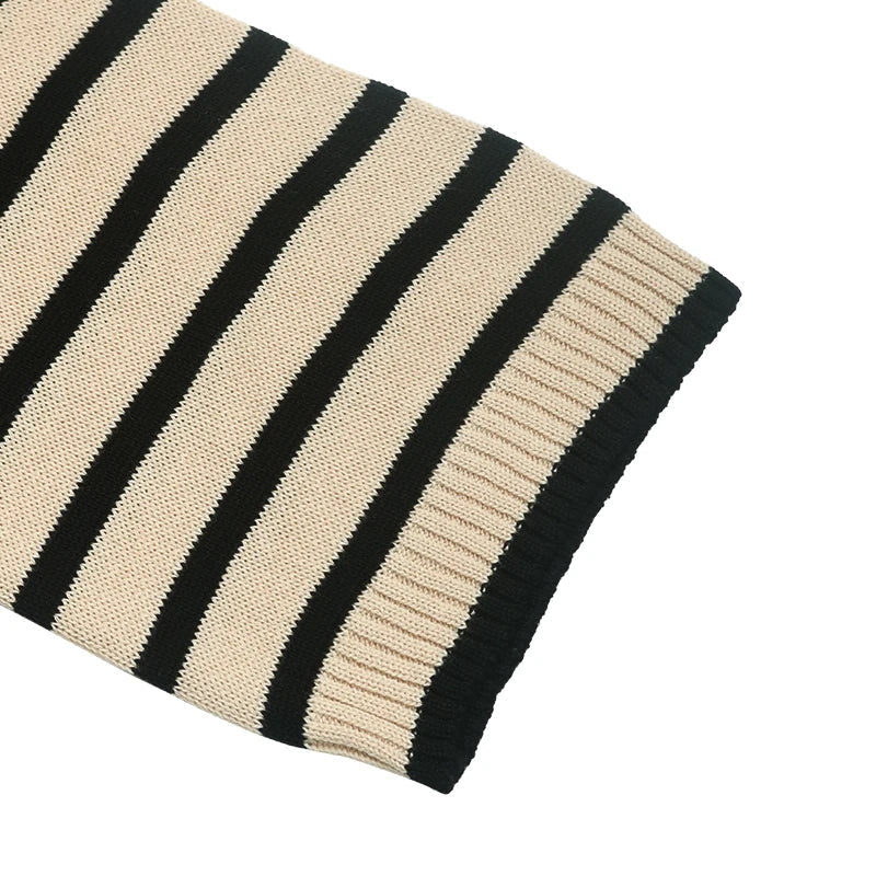 Sweaters- Women's Oversized Sweater with Side Buttons in Stripes- - IndioGear.com