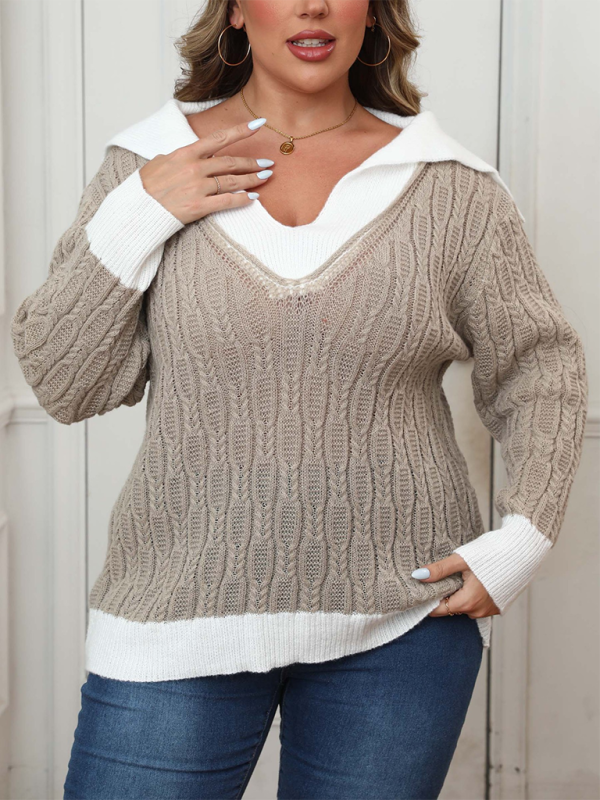 Sweaters- Women’s Plus Size Wide Collar Sweater – Cozy Jumper for Autumn Layering- - IndioGear.com