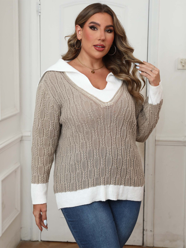 Sweaters- Women’s Plus Size Wide Collar Sweater – Cozy Jumper for Autumn Layering- - IndioGear.com