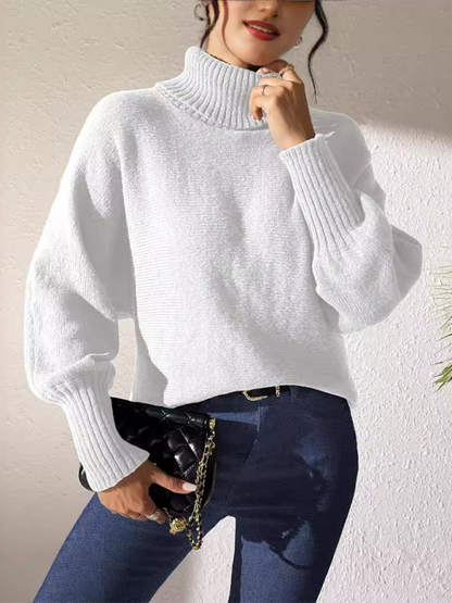 Sweaters- Women’s Solid Knitting Jumper – Warm Turtleneck Sweater for Winter- White- IndioGear.com