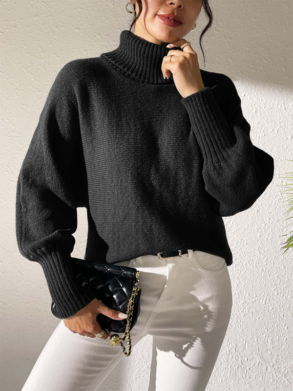 Sweaters- Women’s Solid Knitting Jumper – Warm Turtleneck Sweater for Winter- Black- IndioGear.com