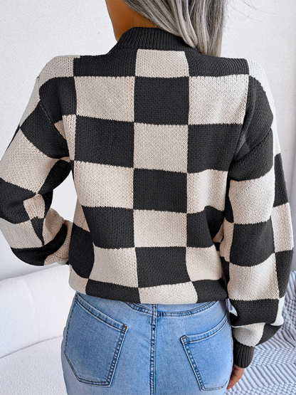 Sweaters- Yin-Yang Checkerboard Knits – Long Sleeve Sweaters- - IndioGear.com